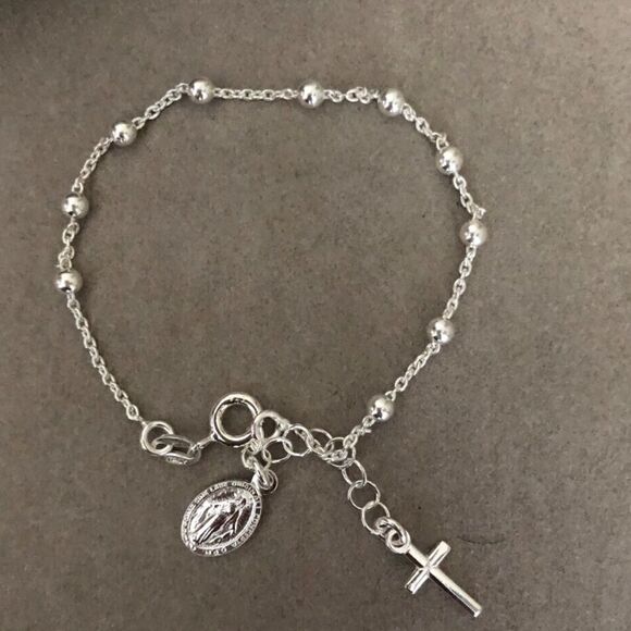 Sterling Silver Rosary Cross Chain Bracelet - Picture 6 of 6
